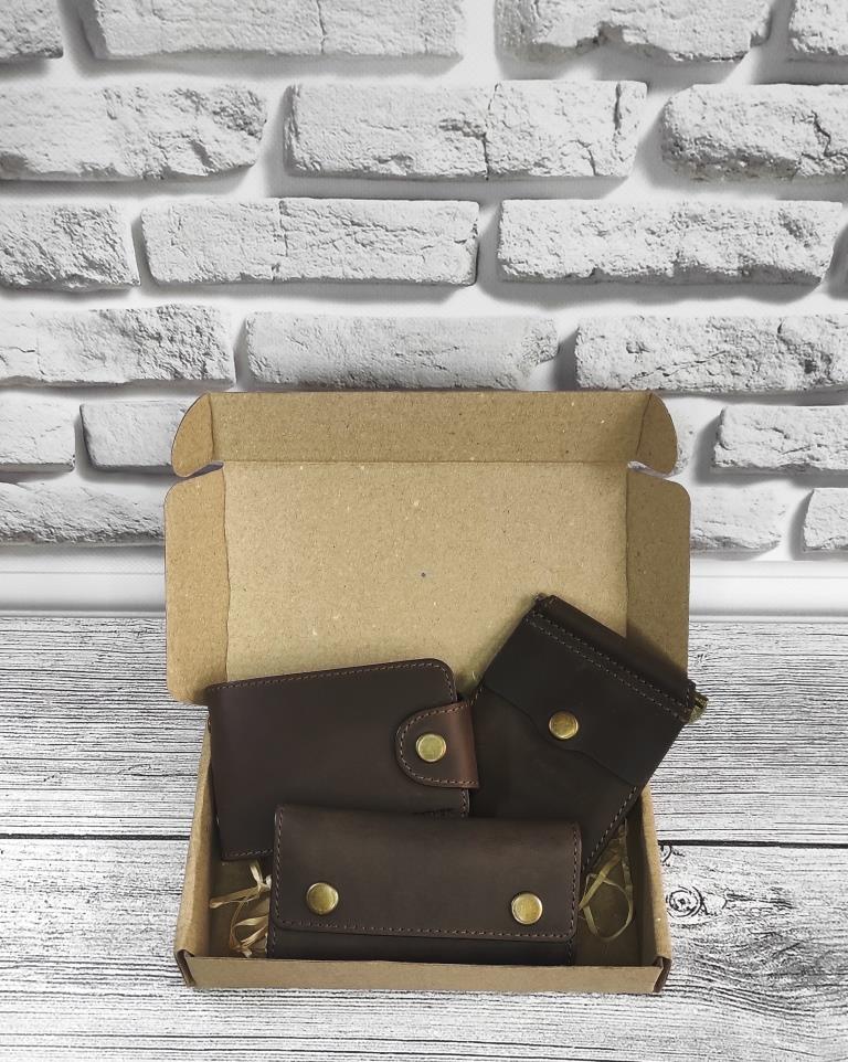 Подарунковий набір DNK Leather №18 (затискач + картхолдер + ключниця) коричневий